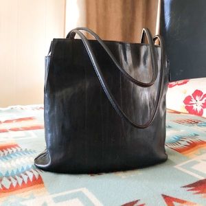 Hobo Tote, Black Leather with Pink Lining